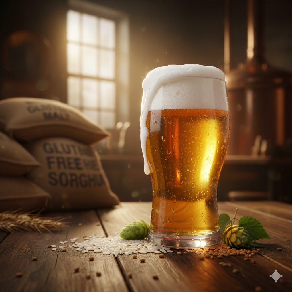 Bicchiere di birra chiara senza glutine in primo piano
