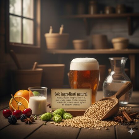 Primi piani di luppolo e malto accanto a un bicchiere di birra artigianale